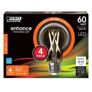 Feit Electric A1960CL927CA/FIL/4 Filament LED Bulb, Type A, A19 Lamp, 60 W Equiv - Picture 1 of 1