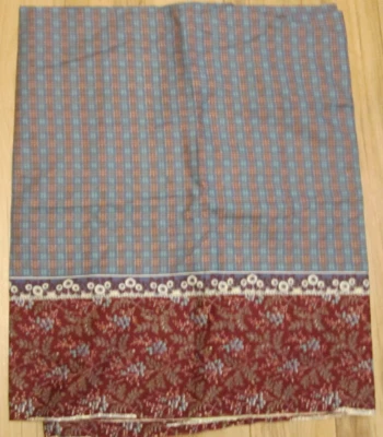 Cotton Cranston the Cloth Co. Border Fabric Burgundy Blue Floral stripe 3yd 18" - Image 1 of 4