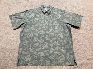 Reyn Spooner Shirt Mens XXL Green Grey Leaves Stripes Hawaiian Aloha Pullover - Picture 1 of 11