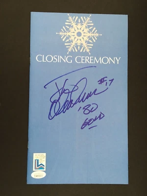 JACK O'CALLAHAN AUTO'D USA OLYMPIC CLOSING CEREMONY PROGRAM W/ 80 GOLD INSCR JSA - Image 1 of 4
