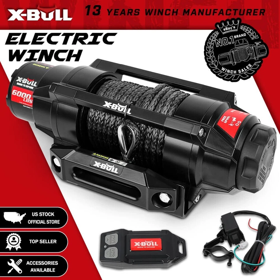 X-BULL Electric Winch 4500lbs Synthetic Rope 12v Tow Truck ATV UTV 4wd Boat