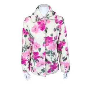 Isaac Mizrahi Women's Floral Printed Faux Fur Shearling Coat Cream X-Small Size - Picture 1 of 2