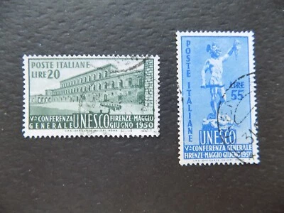 (2) used ITALY stamps off paper -Scott # 533-34 C. SET-PITTI PALACE & PERSEUS - Image 1 of 2