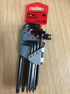 Teng Tools Torx Star Key 9 Piece Set + Clip T8 T9 T10 T15 T20 T25 T27 T30 T40 - Picture 1 of 3
