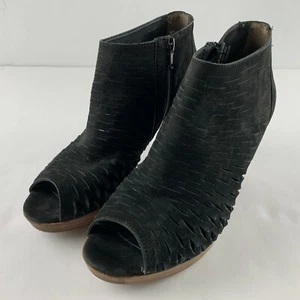 Paul Green Size 36 US 7 Black Suede Booties Cut Out Peep Toes Ankle Zip Shoes - Picture 1 of 9