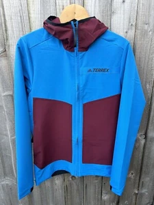 Adidas Terrex Softshell Jacket Blue Burgundy Small Rain Hiking Walking Outdoors - Picture 1 of 6