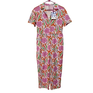 Diane Von Furstenberg Pink Floral Short Sleeve Jumpsuit Girl XL 14 - Picture 1 of 12