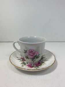 Vintage Haas & Czjzek Pink Roses Tea Cup with Allyn Nelson Saucer - Picture 1 of 10