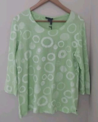 New OSKA Hemp L/S Blouse Size 1 US 6 8 Green Circles Thin Knit Artsy Lagenlook - Image 1 of 4