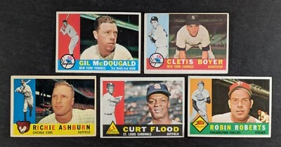 1960 Topps Baseball Star Lot 5 Cards Robin Roberts Curt Flood - Imagem 1 de 3
