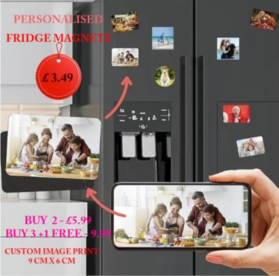 Personalised Fridge Magnet Photo Logo Gloss Custom Gift Magnets Rectangle 9x6 cm