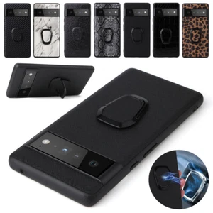 For Google Pixel 6 Pro Ring Stand Holder PU Leather+TPU Shockproof Hardness Case - Foto 1 di 19