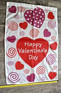 Outdoor House Flag Banner Nylon 28x41" Red White Hearts Happy Valentine's Day - Picture 1 of 8
