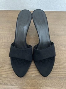 Gucci Sandals Pumps Shoes Mules Monogram Black Ladies Size US5 22.0cm No Box - Picture 1 of 9