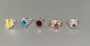 Mode Kostüm Cocktail Ringe 5 Stück Silberfarben Neu - Bild 1 von 10