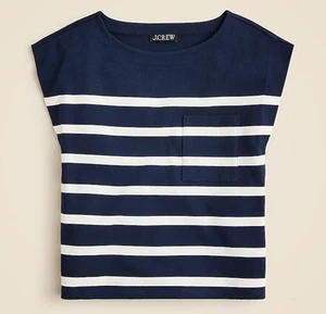 NWT J CREW New mariner jersey boatneck muscle T-shirt in Stripe Navy size Small - Picture 1 of 7