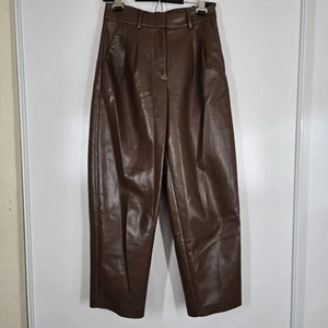 Pantalones Aritzia Wilfred Marrón Imitación Cuero Zanahoria Plisados Mujer Talla 2 Cintura Alta - Imagen 1 de 17
