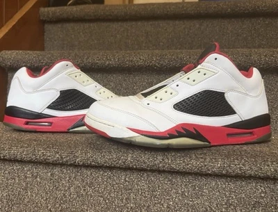 Nike Air Jordan 5 Retro Low Fire Red 2015 Blanco Negro Rojo Talla 13 819171-101 Foto 1 de 4