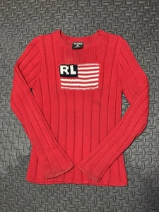 Polo Ralph Lauren Strickpullover Flagge %100 Baumwolle rot Damen Gr. M *LESEN* - Bild 1 von 5
