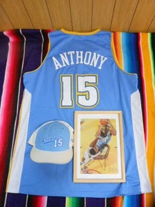 Carmelo Anthony autographed photo with frame & Denver Nuggets #15 jersey & hat - Picture 1 of 6