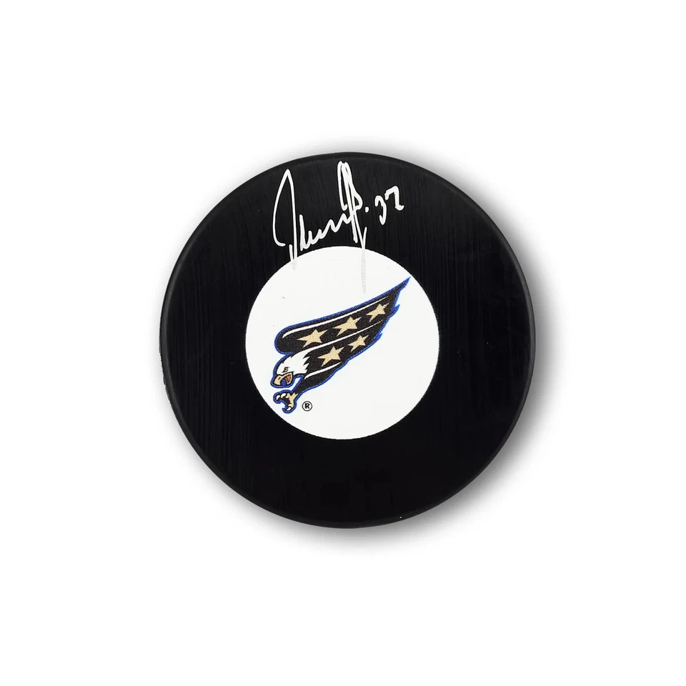 Disco de hockey Olaf Kolzig autografiado Washington Capitals Screaming Eagle Foto 1 de 1