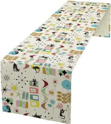 Corredor de mesa Mid Century moderno gato negro colorido geométrico estrella atómica para kit Foto 1 de 4