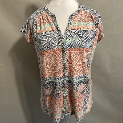 Top para mujer Lucky Brand talla L multicolor cuello en V boho abotonado Foto 1 de 4