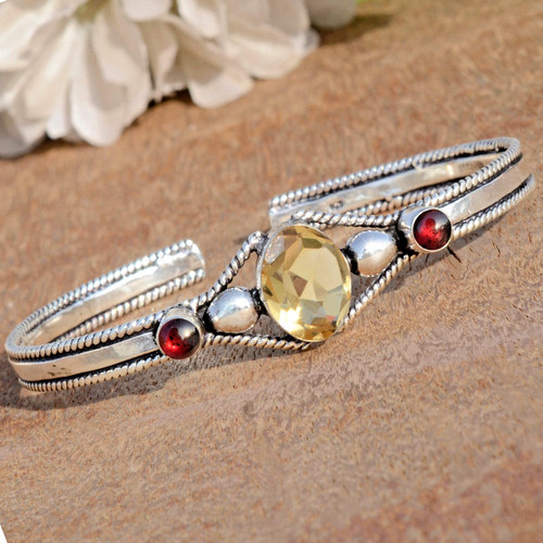 VALENTINO Bracciale in argento sterling 925 taglio citrino e granato per regalo famiglia