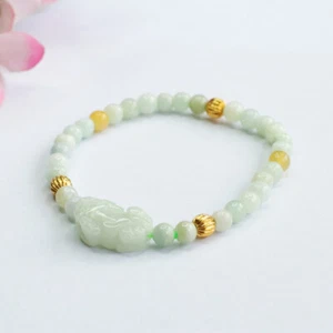 Burmese Jade Pixiu Bracelets Bead Women White Natural Jadeite Jewelry Charms - Picture 1 of 9