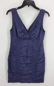 Nanette Lepore Dress Womens 4 Blue Ruched Sleeveless V Neck Bodycon Fitted - Picture 1 of 8