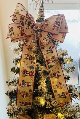 CHRISTMAS TREE TOPPER BOW DECORATION  15inch  TAILS  WITH 8 ADDITIONAL BOWS - Image 1 of 4