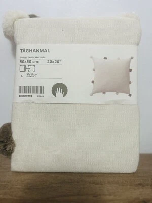 Ikea TAGHAKMAL Cushion cover, beige/handmade pompon 20x20 " 305.524.48 - NEW - Image 1 of 2