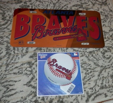 Atlanta Braves License Plate & magnet lot VINTAGE NEW MLB Cover