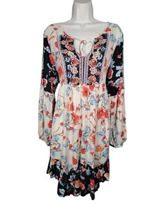 Anthropologie Patrons of Peace Size Medium Black Red Floral Tunic Dress Boho - Picture 1 of 6