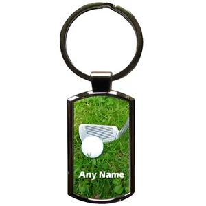 PERSONALISED GOLF CLUB PRINT OBLONG SHAPED METAL KEYRING WITH PRINTABLE INSERT - Picture 1 of 3