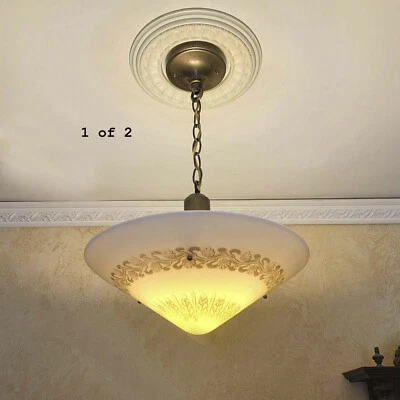 534c Vintage 30's 40's antique Ceiling Light Lamp Fixture glass shade Chandelier - Image 1 of 4