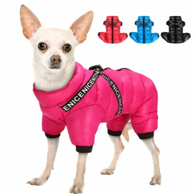 Waterproof Pet Dog Clothes Winter Warm Jacket Thicker Cotton Zipper D-ring Coat  - Image 1 of 4