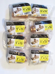 Streamline Copper Press Reducing Tee 1" x 1" x 1/2" PF04051H Lot of 8 Fittings - Picture 1 of 4