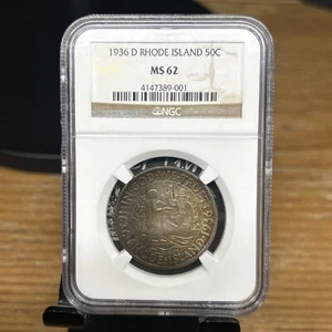 1936-D United States Rhode Island Commemorative Half Dollar NGC MS62 - Picture 1 of 9