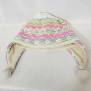 Obermeyer Kids Pink Green White Knit Fleece Lined Ear Flap Hat Preschool L/XL - Picture 1 of 10