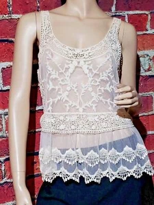 Tanque de ganchillo de encaje Express Boho crema cru blanco talla pequeña S 4-6 - Imagen 1 de 16