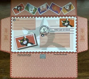 HNLP Hideaki Nakano 3232 Bright Eyes Cat on USPS Card Mailed Folded - Picture 1 of 2