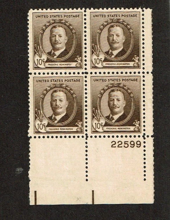 1940 U.S. FAMOUS AMERICANS 10c Brown F. REMINGTON Plt#Blk of 4Sc#888 M/NH/OG - Image 1 of 1