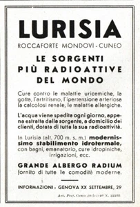 PUBBLICITA' 1942 LURISIA MONDOVI' CUNEO SORGENTI ACQUA RADIOATTIVA CURA - Foto 1 di 1