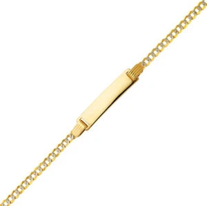 14K Yellow Gold White Pave Cuban ID Bracelet 2.7mm 6" Free Engrave Name Baby Kid - Picture 1 of 2