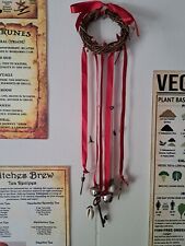 Handmade Witch's Bells- Red Ribbon On Grapevine Wreath 