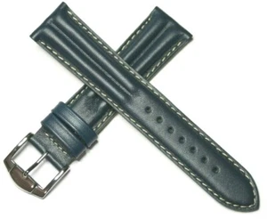 BLUE WATERPROOF LEATHER WATCH STRAP RIBBED SPORTS 18MM 20MM 22MM ROCHET ZRC NEW - Picture 1 of 6