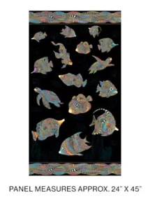 Benartex Hooked on Fish by Ann Lauer 13001M 12 Black Swimming Fish 24" Cotton - Picture 1 of 1