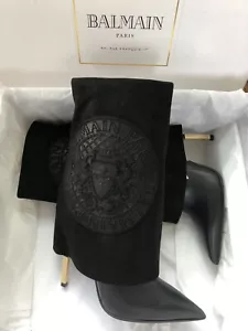 BALMAIN W7FC229PGC Botas Terciopelo/Cuero Liso Negro EU 36 US 6 UK 3 NUEVO EMBALAJE ORIGINAL - Imagen 1 de 12