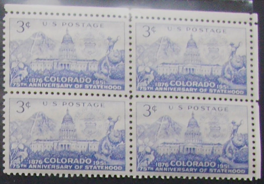 US 3¢ Stamp Scott #1001 Colorado Statehood MNH 1951 block of 4 - Image 1 of 1
